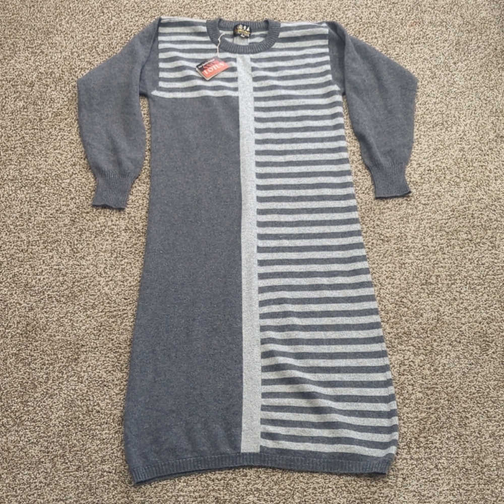 100% cashmere snow lotus striped dress brand new size 38 (medium) grey
